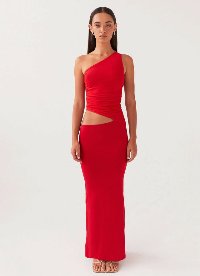 Peppermayo Seranella One Shoulder Maxi Dress - Cherry Red - 6 / Red - Dresses