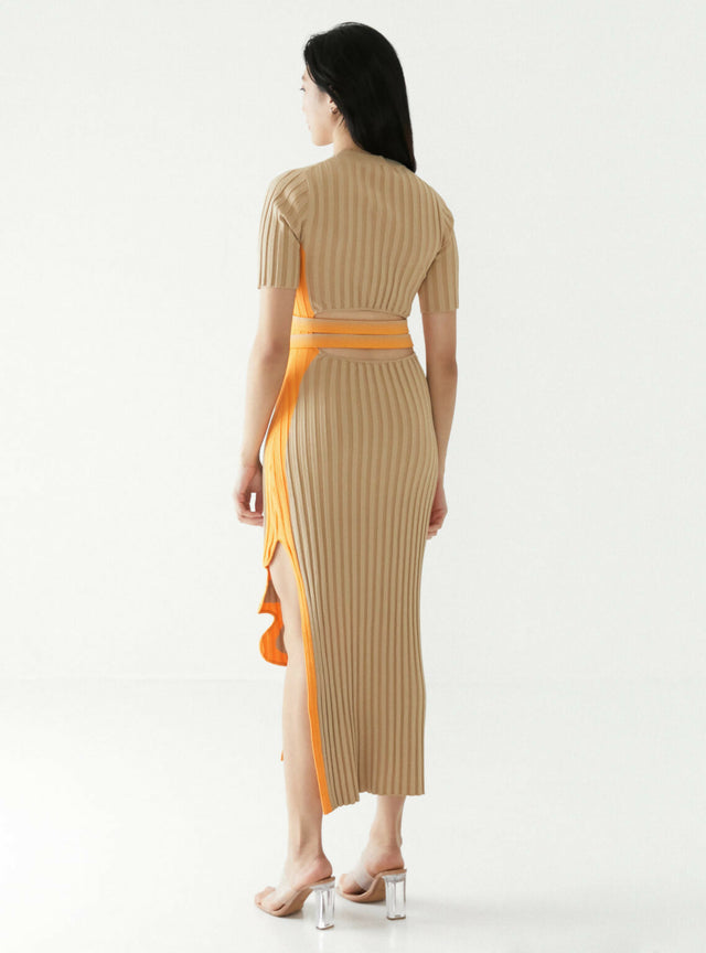 Jodie-Pleated-Long-Dress-With-Wavy-Side-Slit-in-Brown-4-1138x1536