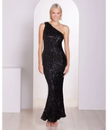 Pilgrim Adelle One Shoulder Gown Black Sequin Size 8 - 8 / Black - Dresses