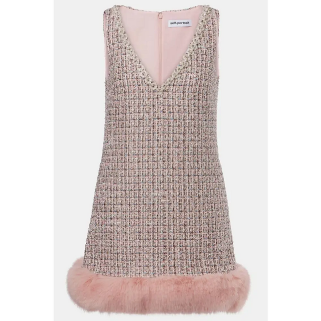 Pink Boucle Fur Hem Mini Dress Self Portrait - 6 / Pink - Dresses