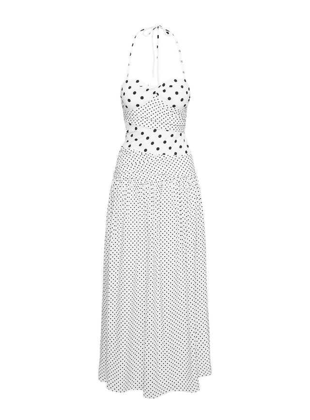 Princess Polly Marguerite Halter Maxi Dress White Polka