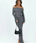 Princess Polly Phylis Off Shoulder Maxi Dress in Slate - 8 / Gray - Dresses
