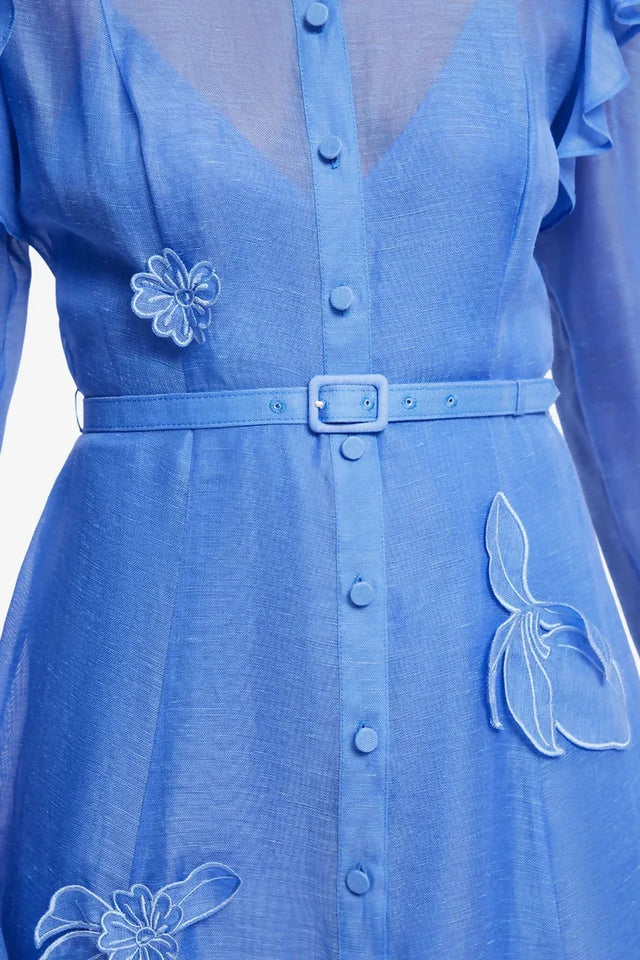Leo Lin Katrina Appliqué Butterfly Sleeve Midi Dress - Azure