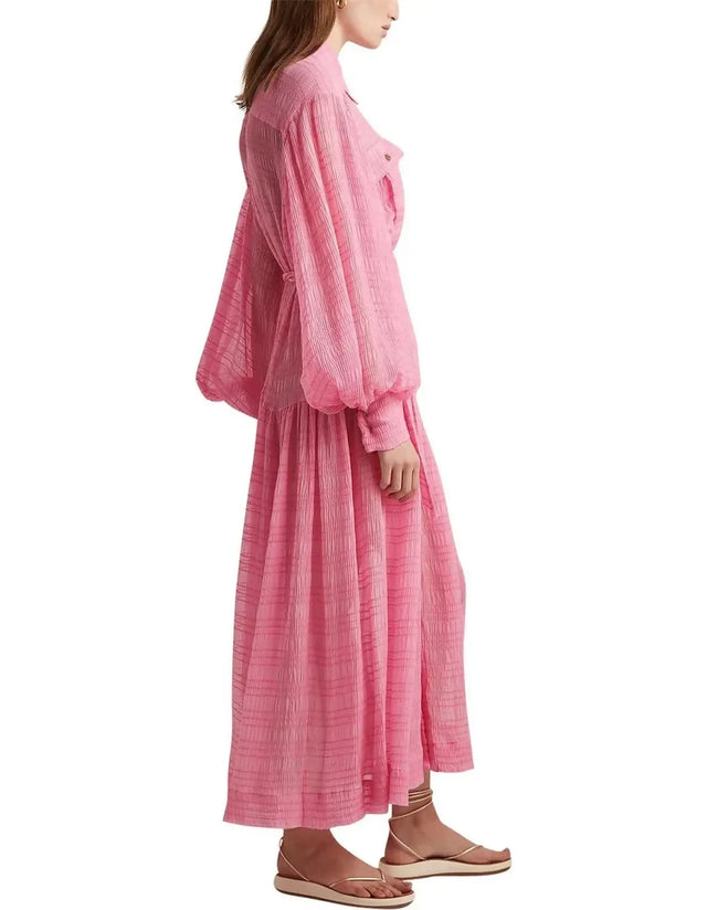 Alemais Antonella Silk Embroidered Shirt Maxi Dress Pink
