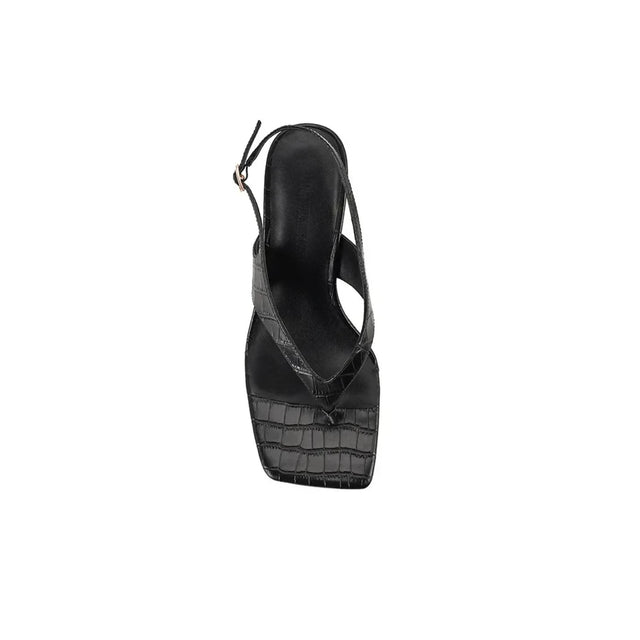 Lana Wilkinson Christina Sandal - Black Croc Embossed Leather