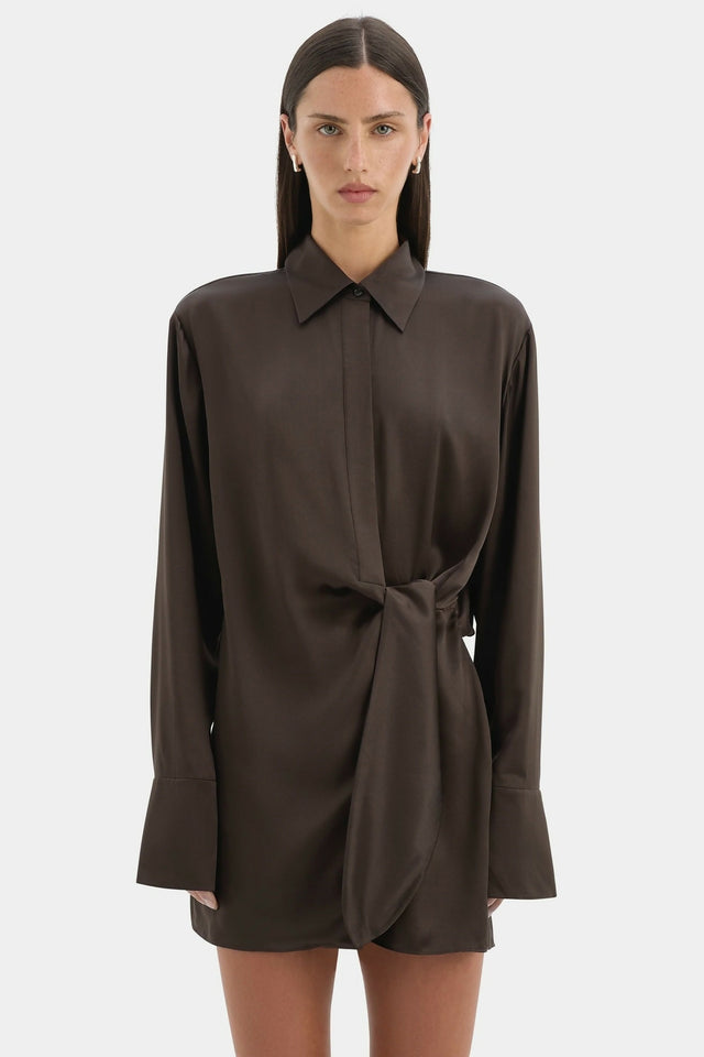 Sir The Label Sorrento Shirt Dress in Bitter Chocolate