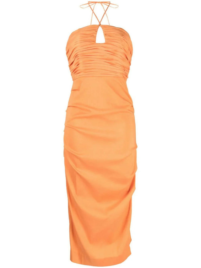 Rachel Gilbert Ayla Ruched Midi Dress Size 10 Passion