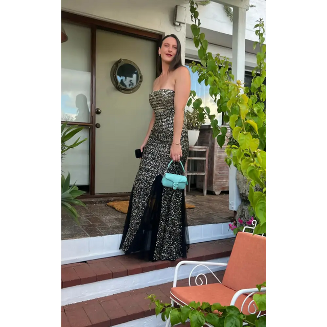Rachel Gilbert Beaded Tulle Gown Black Gold 2/AU10 - Black/Gold / 10
