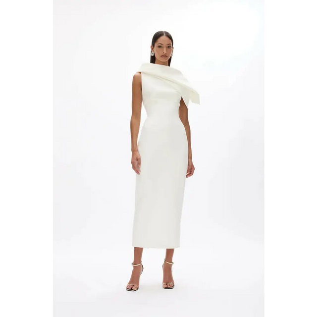 Rachel Gilbert Clara Stretch Crepe Midi Dress Ivory Size & 1 - Dresses