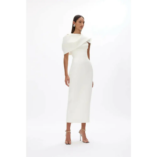 Rachel Gilbert Clara Stretch Crepe Midi Dress Ivory Size & 1 - Dresses