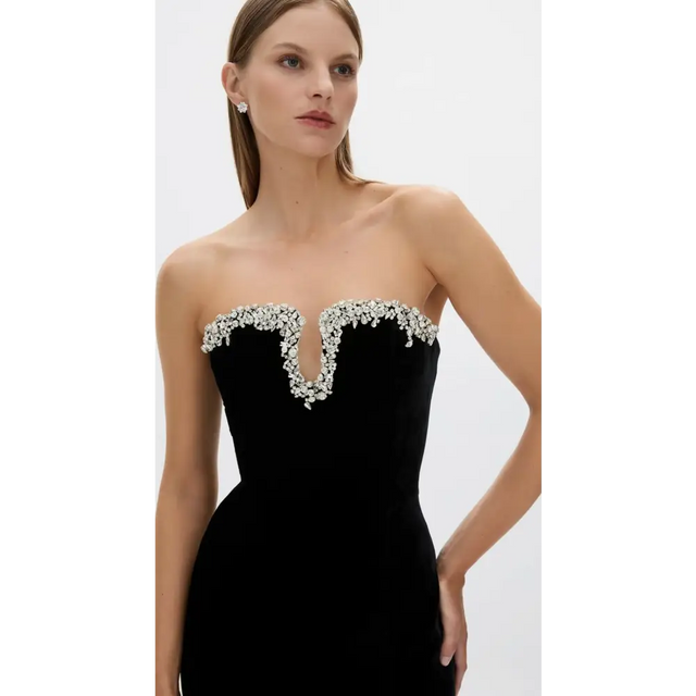 Rachel Gilbert Claudine Gown in Black Velvet - 8 / Black - Dresses