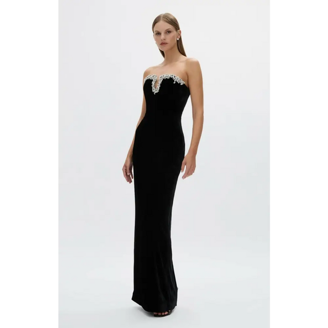 Rachel Gilbert Claudine Gown in Black Velvet - 8 / Black - Dresses