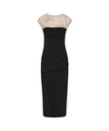 Rachel Gilbert Dottie Floral Crystal Sheer Draped Midi Dress Black Size 6 - 6 / Black - Dresses