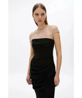 Rachel Gilbert Dottie Floral Crystal Sheer Draped Midi Dress Black Size 6 - 6 / Black - Dresses