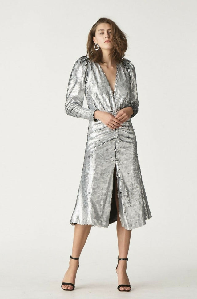 Rachel Gilbert Leopold Dress - 10 / Silver / Sequins - Dresses