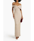 Rachel Gilbert Mirella Off-The-Shoulder Sequined Tulle Gown - 14 / Cream - Dresses