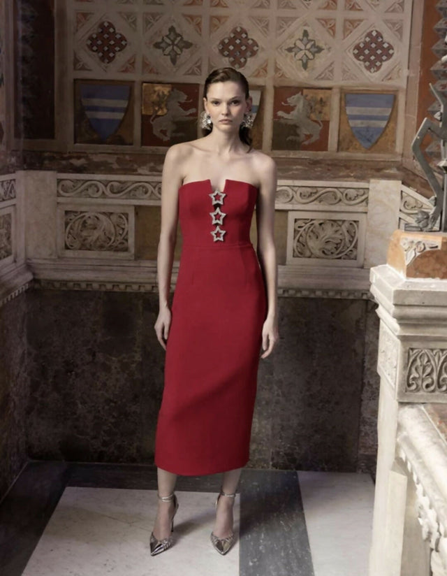 Rebecca Vallance Akari Strapless Midi Dress Red Size 8 - 8 / Red - Dresses