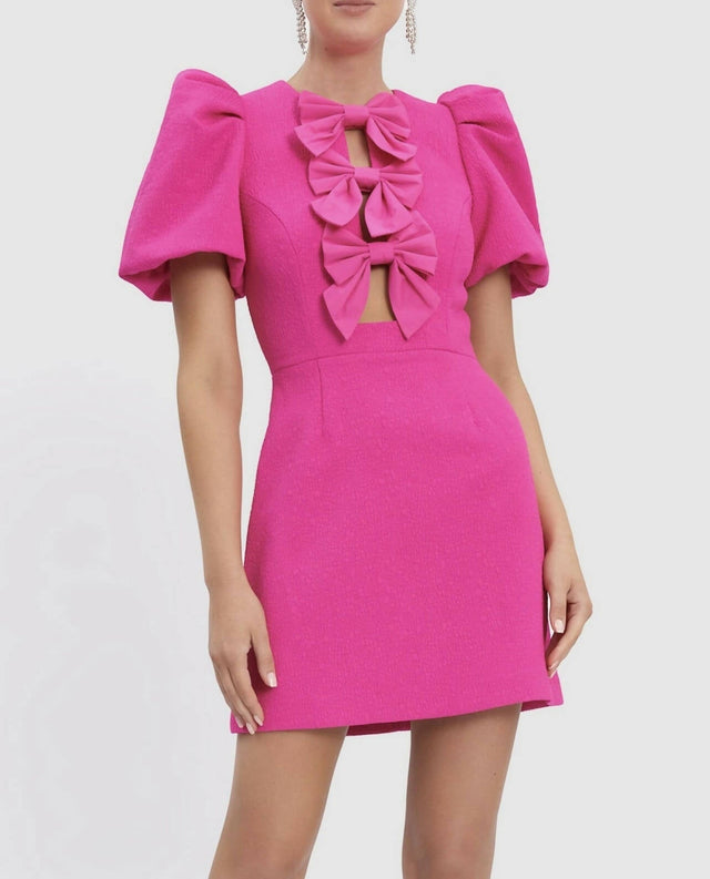 Rebecca Vallance Cecily Mini Bow Dress Hot Pink Size 10 & 12 - Dresses