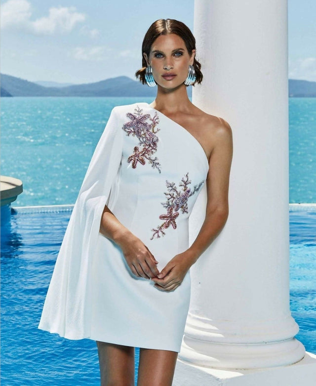 Rebecca Vallance Chantara One Shoulder Mini Dress - 10 / White - Dresses