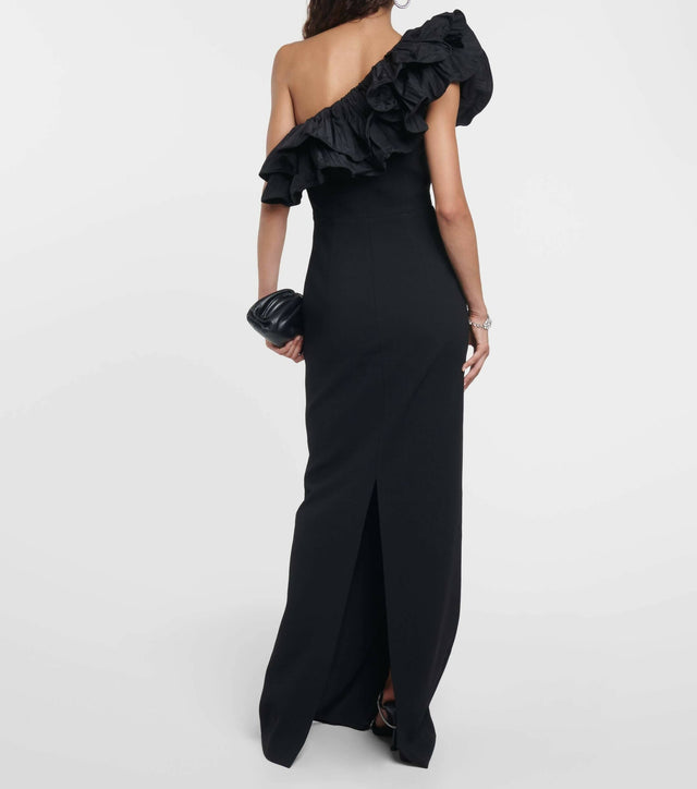 Rebecca Vallance Chloe One-Shoulder Taffeta-Trimmed Stretch-Crepe Gown - 6 / Black - Dresses