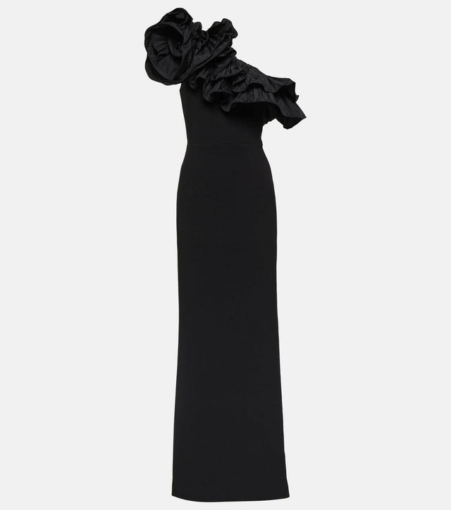 Rebecca Vallance Chloe One-Shoulder Taffeta-Trimmed Stretch-Crepe Gown - 6 / Black - Dresses