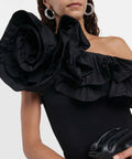 Rebecca Vallance Chloe One-Shoulder Taffeta-Trimmed Stretch-Crepe Gown - 6 / Black - Dresses