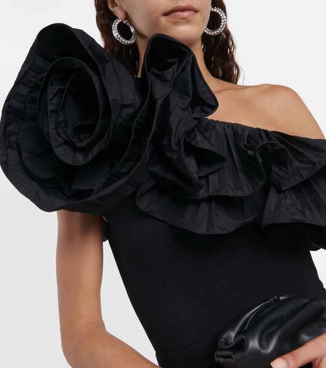 Rebecca Vallance Chloe One-Shoulder Taffeta-Trimmed Stretch-Crepe Gown - 6 / Black - Dresses