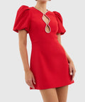 Rebecca Vallance Karina Puff Sleeve Mini Dress - 8 / Red - Dresses