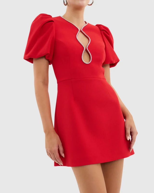 Rebecca Vallance Karina Puff Sleeve Mini Dress - 8 / Red - Dresses