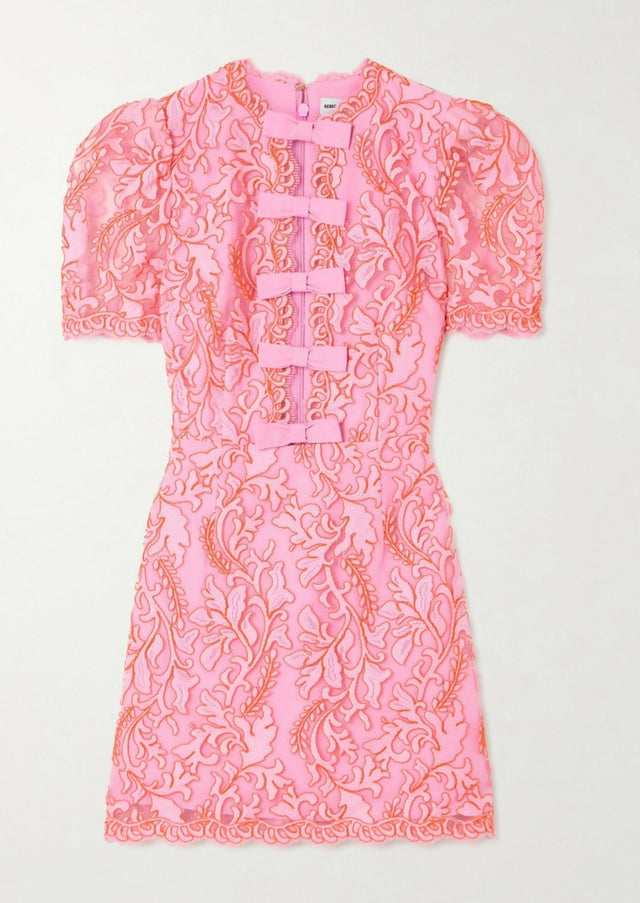 Rebecca Vallance Maribella Bow-Detailed Embroidered Tulle Mini Dress |  Passion For Fashion