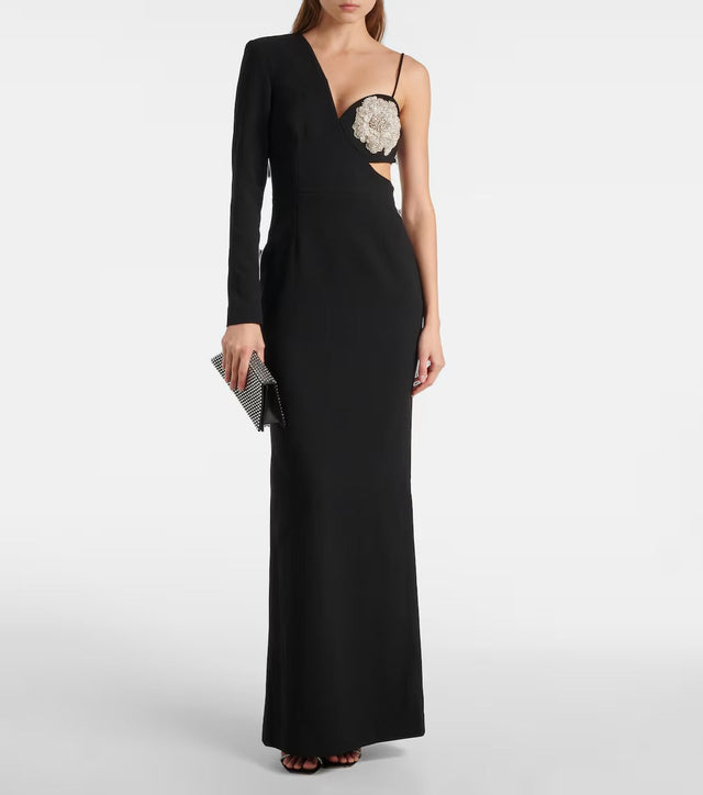 Rebecca Vallance Sachiel Floral-Appliqué Gown in Black - 6 / Black - Dresses