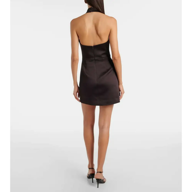 Rebecca Vallance Saskia Bow Mini Dress in Chocolate - 12 / Brown - Dresses