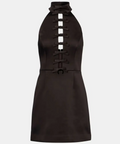 Rebecca Vallance Saskia Bow Mini Dress in Chocolate - 12 / Brown - Dresses