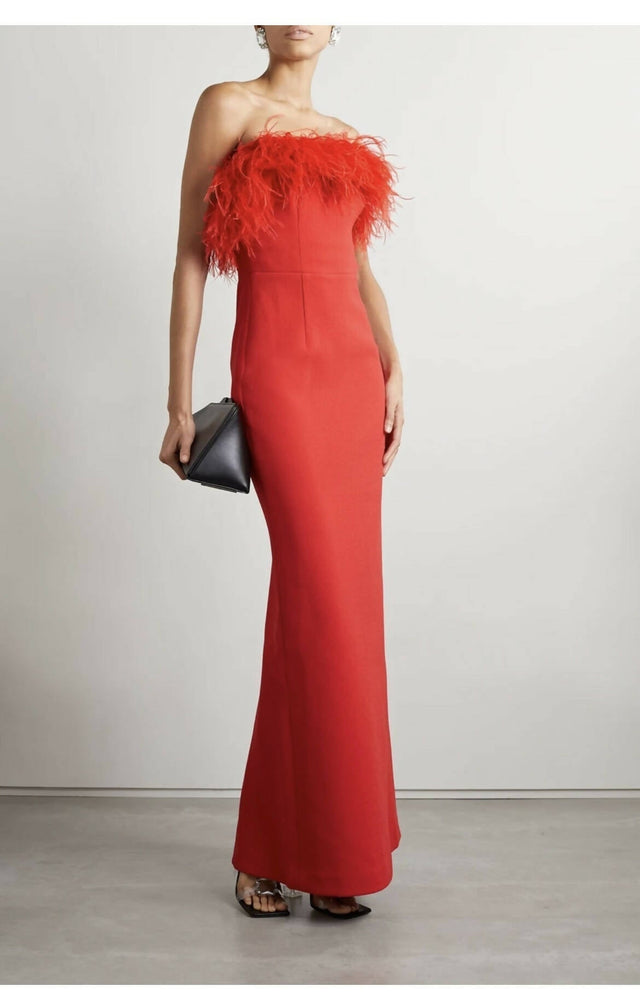 REBECCA VALLANCE - Rebecca Vallance Scarlett Strapless Feather Gown