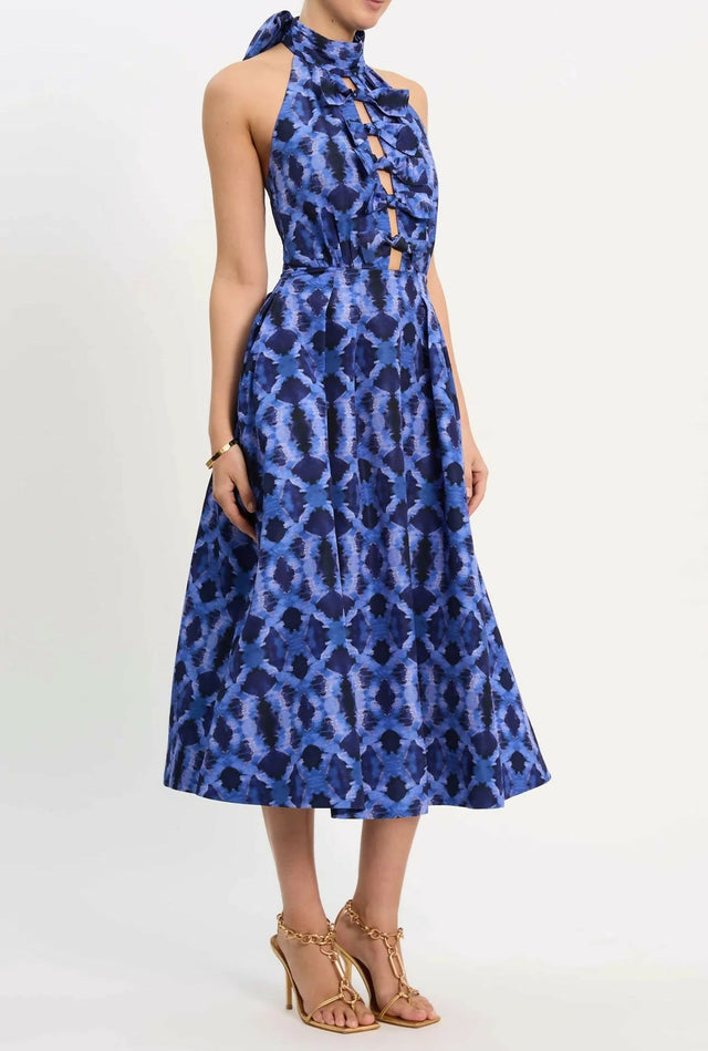 Rebecca Vallance Shiloh Halter Midi Dress Blue Size 10 - 10 / Blue - Dresses