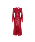 Rebecca Vallance X Nicky Hilton Leyla Long Sleeve Midi Dress Red Sequin Size 6 - 6 / Red - Dresses