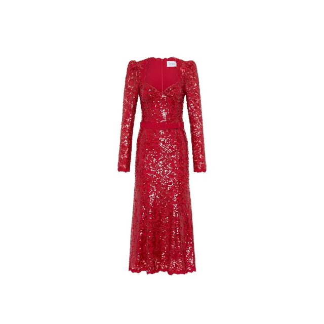 Rebecca Vallance X Nicky Hilton Leyla Long Sleeve Midi Dress Red Sequin Size 6 - 6 / Red - Dresses