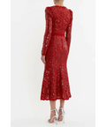 Rebecca Vallance X Nicky Hilton Leyla Long Sleeve Midi Dress Red Sequin Size 6 - 6 / Red - Dresses