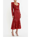 Rebecca Vallance X Nicky Hilton Leyla Long Sleeve Midi Dress Red Sequin Size 6 - 6 / Red - Dresses