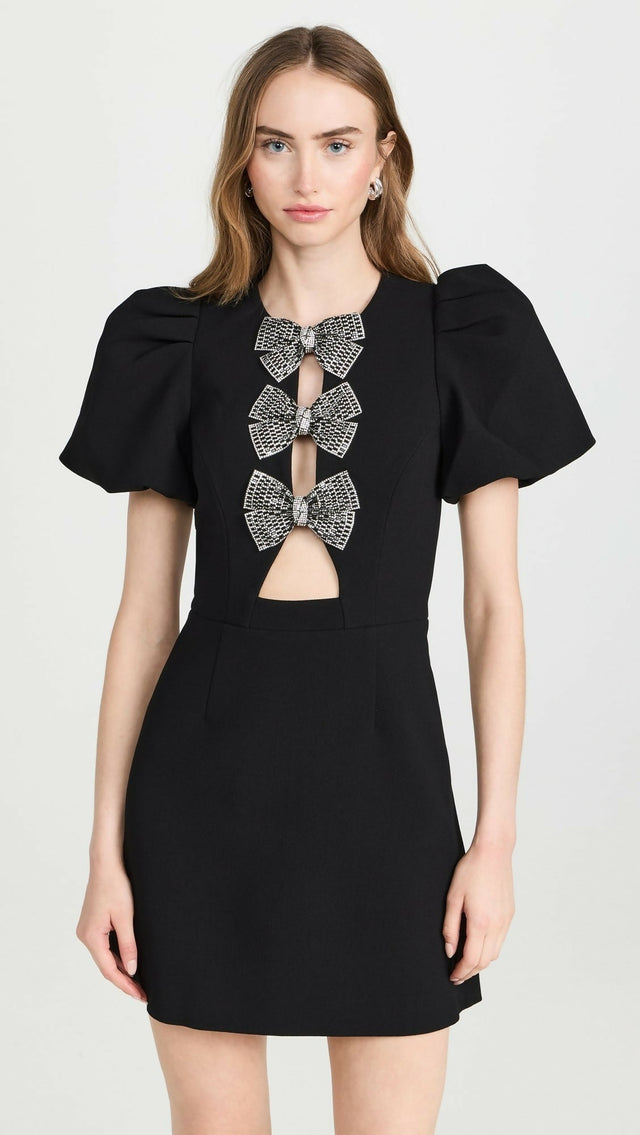 Rebecca Vallance Yvonne Bow Mini Dress in Black Size 10 - 10 / Black - Dresses