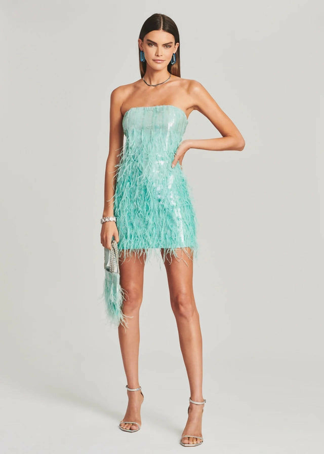 Retrofete - Retrofete Anastasia Sequin Feather Dress Mint Size 8