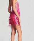 Retrofete - Retrofête Anastasia Sequin Feather Mini Dress in Fuchsia Size M / Au 8-10