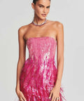 Retrofete - Retrofête Anastasia Sequin Feather Mini Dress in Fuchsia Size M / Au 8-10
