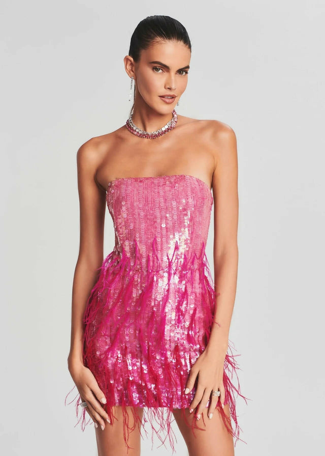 Retrofete - Retrofete Anastasia Sequin Feather Mini Dress Size 10