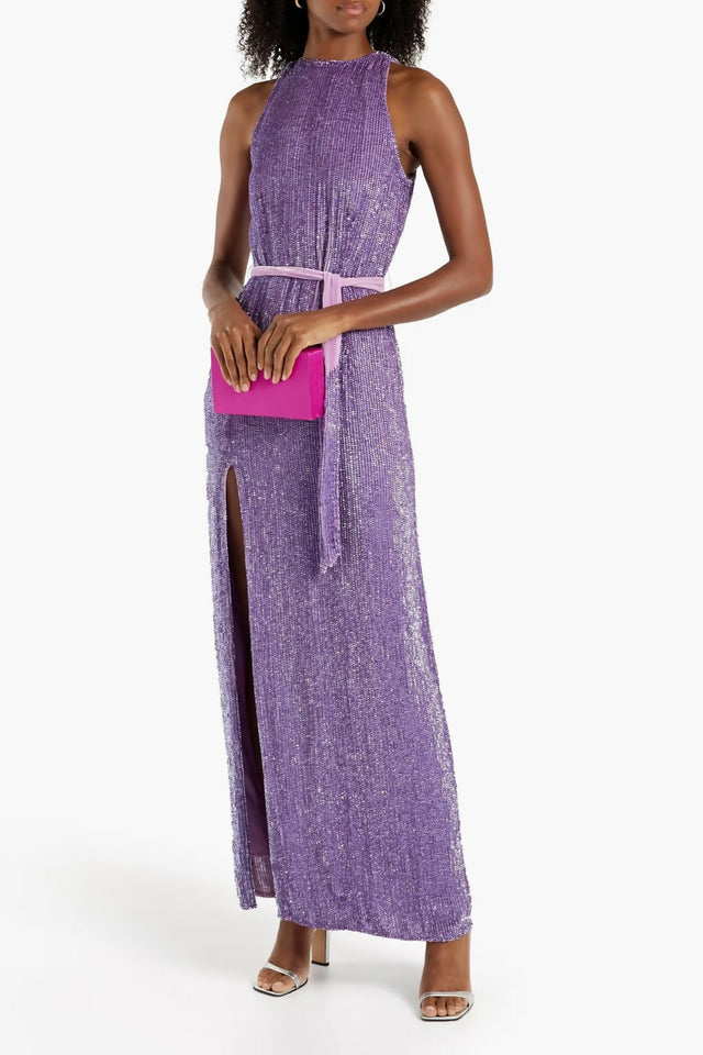 Retrofete Tzilly Belted Sequin Chiffon Maxi Dress; Violet; Size 8 - 8 / Violet - Dresses