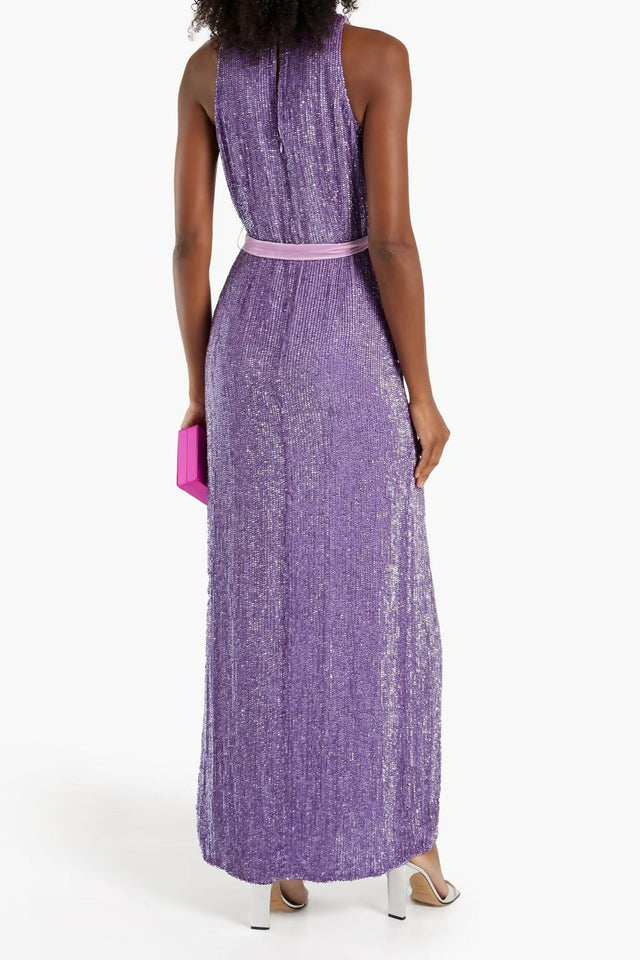 Retrofete Tzilly Belted Sequin Chiffon Maxi Dress; Violet; Size 8 - 8 / Violet - Dresses
