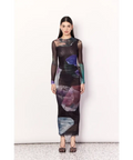 Romy - Gemstone Long Sleeve Mesh Maxi Dress - 12 / Multi - Dresses