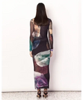 Romy - Gemstone Long Sleeve Mesh Maxi Dress - 12 / Multi - Dresses