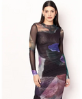 Romy - Gemstone Long Sleeve Mesh Maxi Dress - 12 / Multi - Dresses