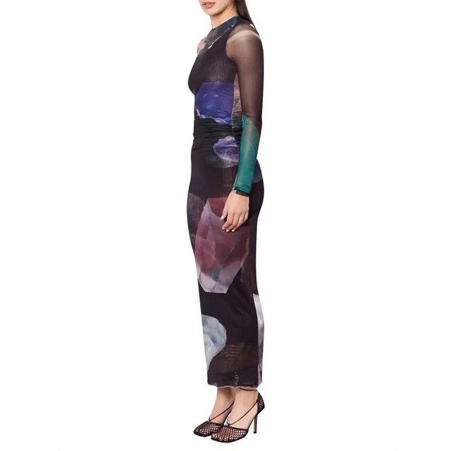 Romy Gemstone Long Sleeve Mesh Maxi Dress Black Multi Size AU 12 - 12 / Multi - Dresses